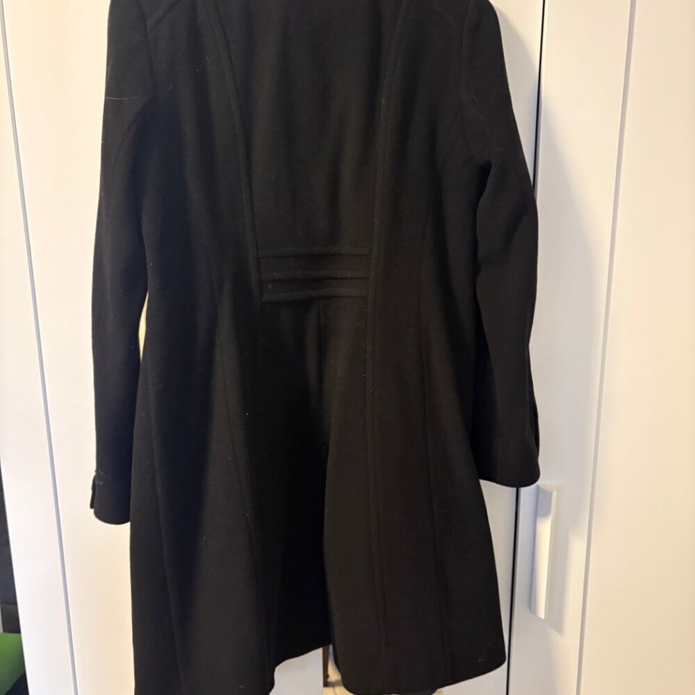 Black Anne Klein Collared Button-Front Walker Coat - Picture 2 of 4
